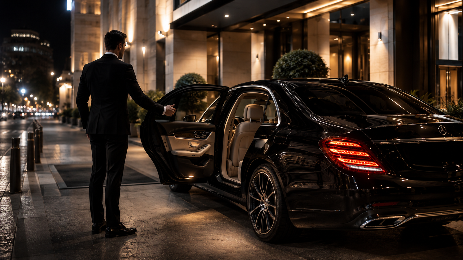 Chauffeur SAM 12 VTC accueillant un client